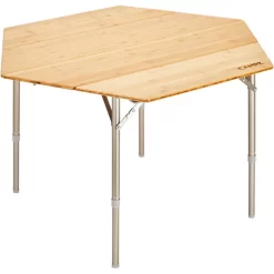 CAMPZ Hexa Table Pliante En Bambou 100x86x40/60cm, Marron