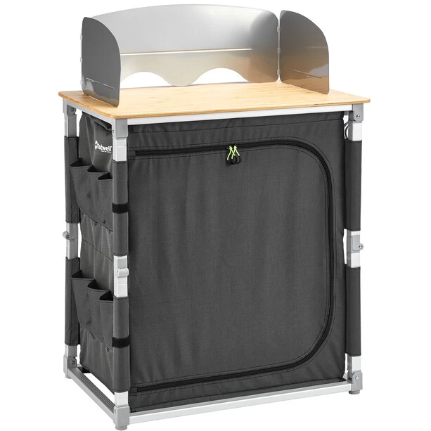 Outwell Padres Table De Cuisine Avec Plateau En Bambou, Noir/marron